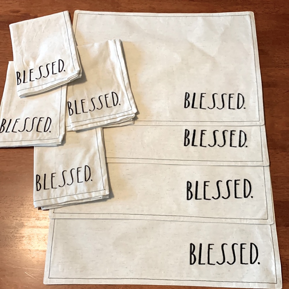 Rae Dunn placemats and Napkins “Blessed” set of 4 each